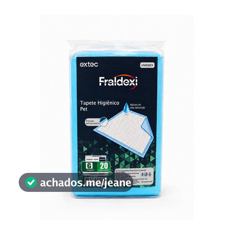 20un Tapete Higiênico Pet 60×60 cm Alta Absorção Pacote com 20 Unidades