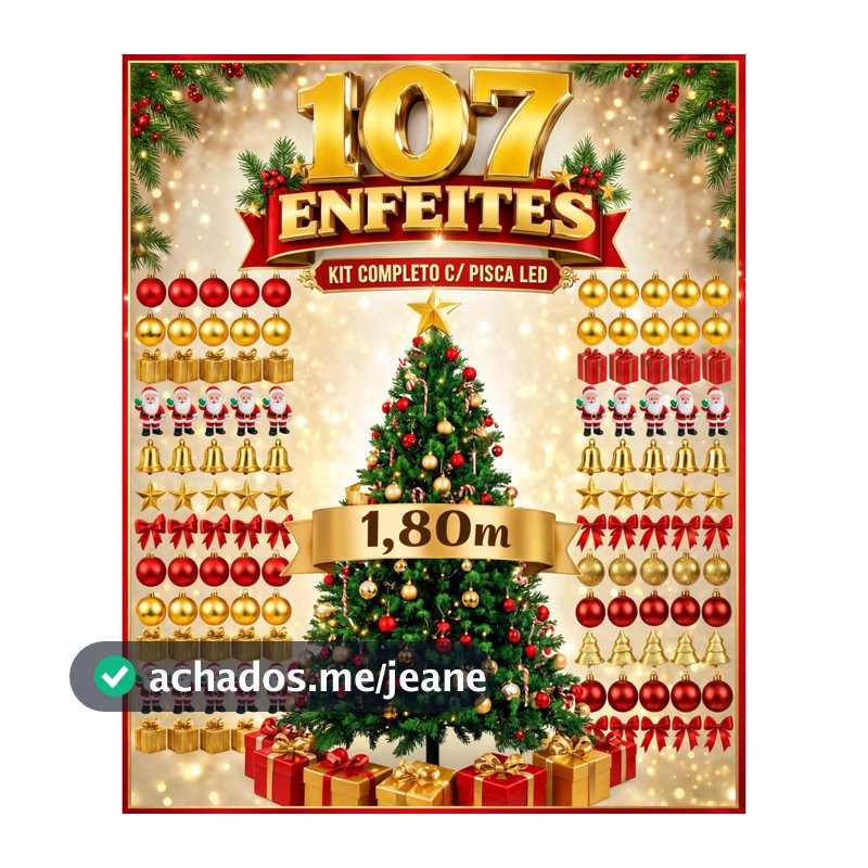Kit Árvore Natal Completo C/ 107 Enfeites Decoração Decorada Cheia  Luxo - Branca Verde 1,80m -1,50m