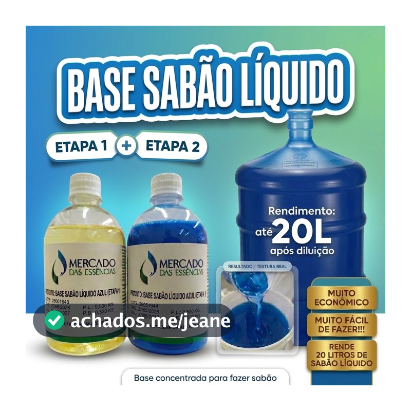 Base Sabão Líquido Faz 20L – Kit Blend Concentrado 2 Frascos – Fácil de Fazer