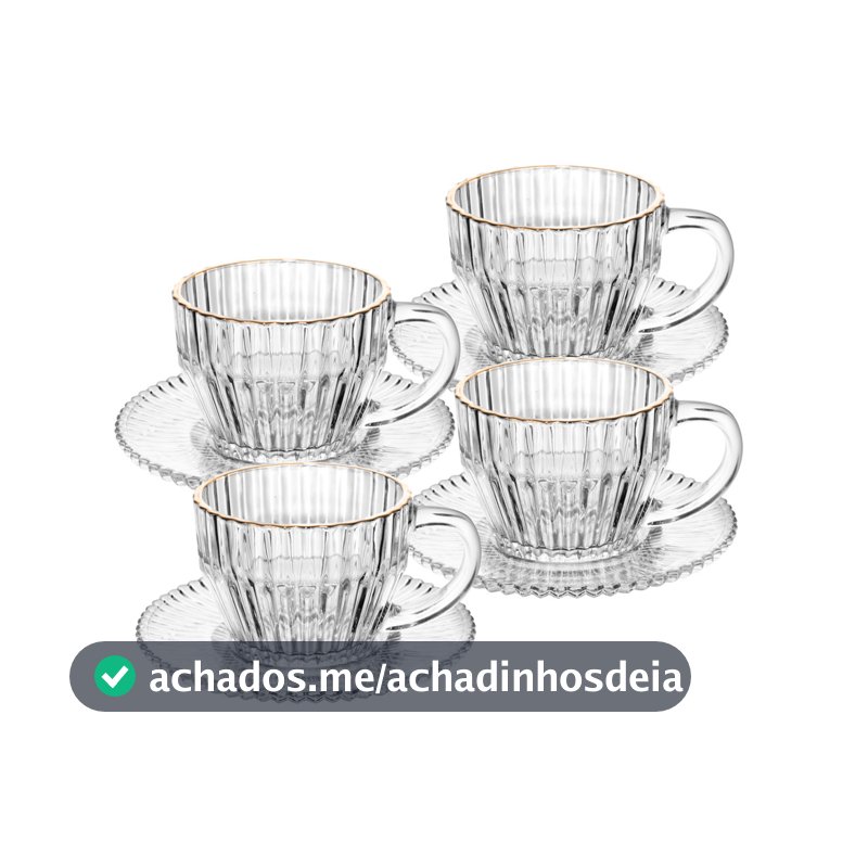 Conjunto 4 Xícaras de Café de Cristal com Fio de Ouro Imperatriz 110ml Wolff