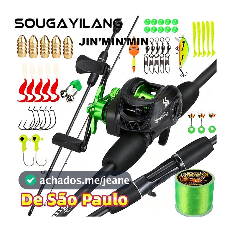 Sougayilang Baitcasting Fishing Combo Carretel De Relação De Engrenagem De Alta Velocidade 7.2 : 1 + Vara De Fibra De Ca
