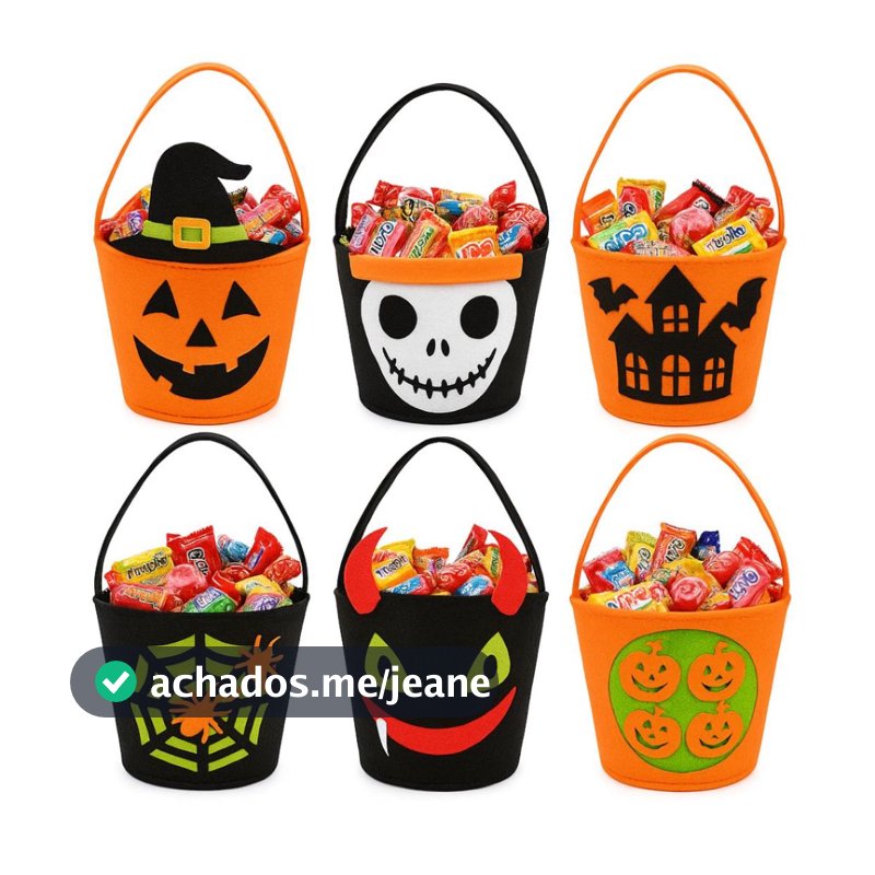 Bolsa Balde Halloween TNT Reforçado para Doces ou Travessuras Lembrancinhas Halloween