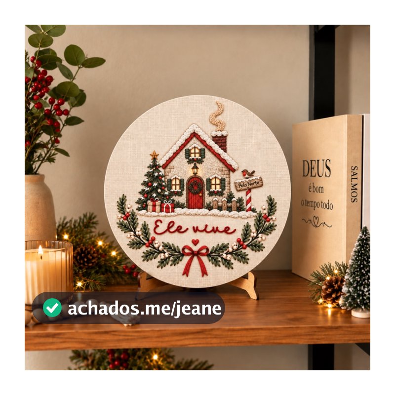 Enfeite Decorativo Natalino Ele Vive Feliz Natal Acrílico e Mdf Religioso Sala Mesa Posta