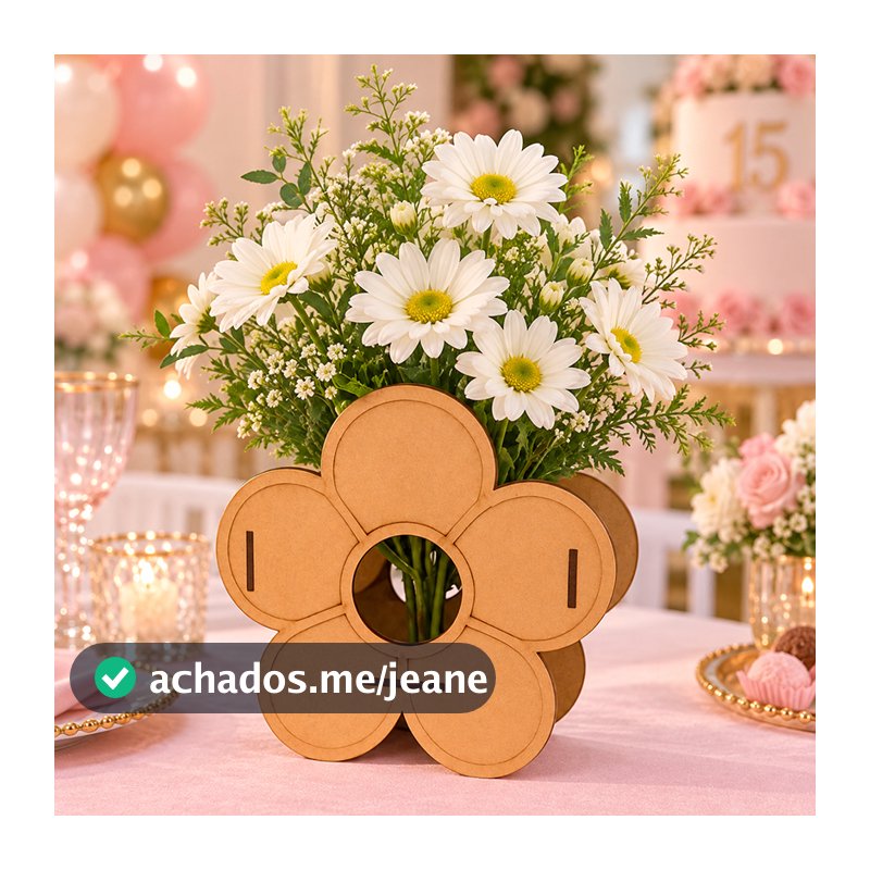Cachepô Margarida | Decoração Delicada e Moderna Festa de Aniversário Fácil Montagem MDF Cru