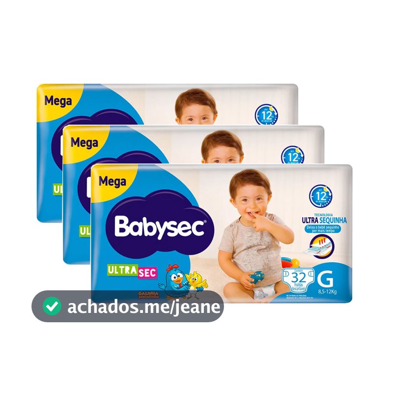 Kit Fralda Descartável Babysec Galinha Pintadinha Ultrasec Mega G 32 Tiras - 3 Unidades