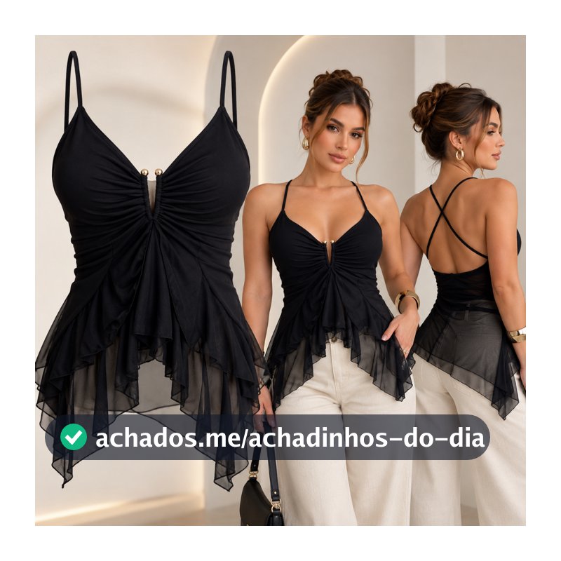 Blusinha Virginia Bata Tule Alcinha Camadas Com Bojo E Fivela Amarração Nas Costas Moda Feminina Verão