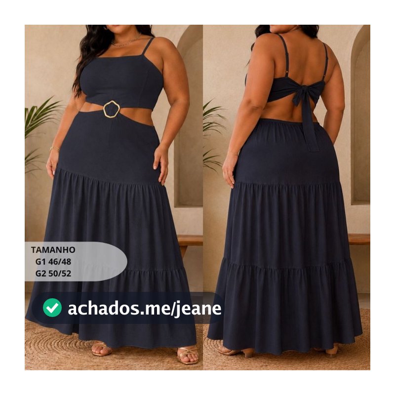 Vestido Longo Plus Size Com Fivela  Elegância e Conforto Forrado