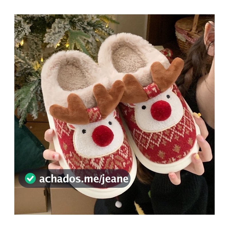 XIXITIAO Chinelos de algodão Dia de Natal Elk Moda Quente Casa Sola Macia Meninas Inverno Divertido Desenho Animado Pelu