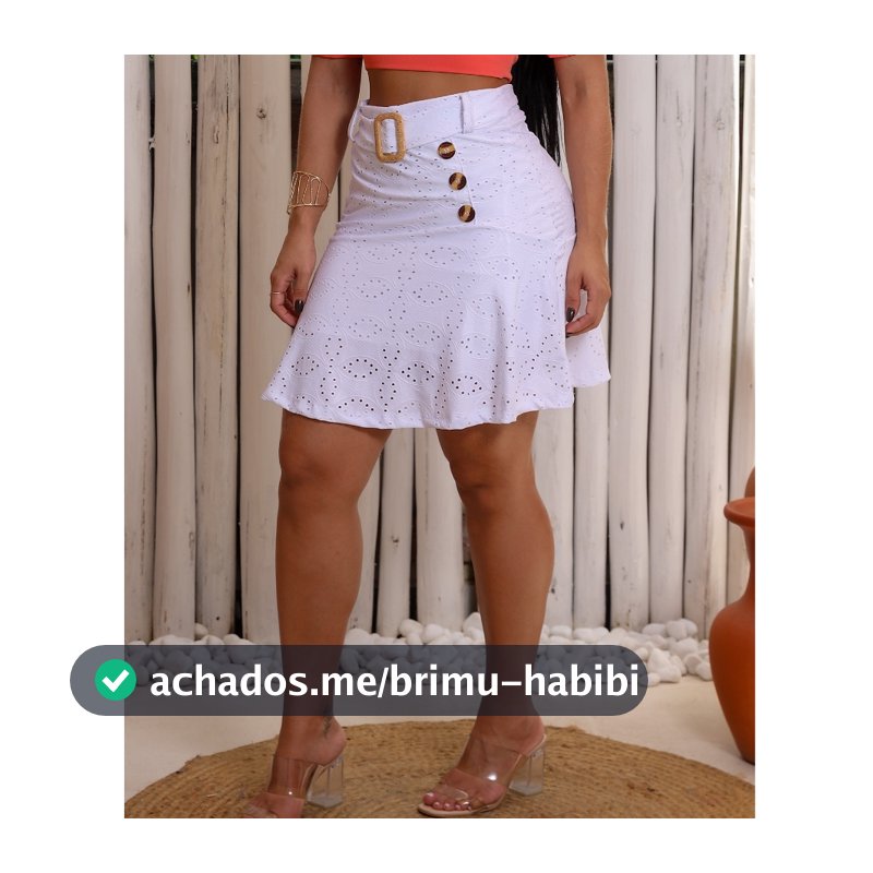 Saia 3 Botões Feminina Malha Lese Midi Curta com Fivela Moda Laise
