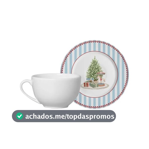 Xicara de Chá c/ Pires em Cerâmica Natal Carrossel 200ml - Alleanza