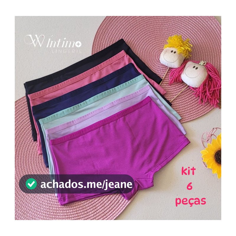 Calcinha boxer feminina infantil menina Juvenil 10 anos Juvenil 12 anos Juvenil 14 anos kit 6 peças
