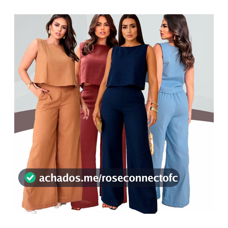 Conjunto Social Feminino Calça e Blusa Em Linho