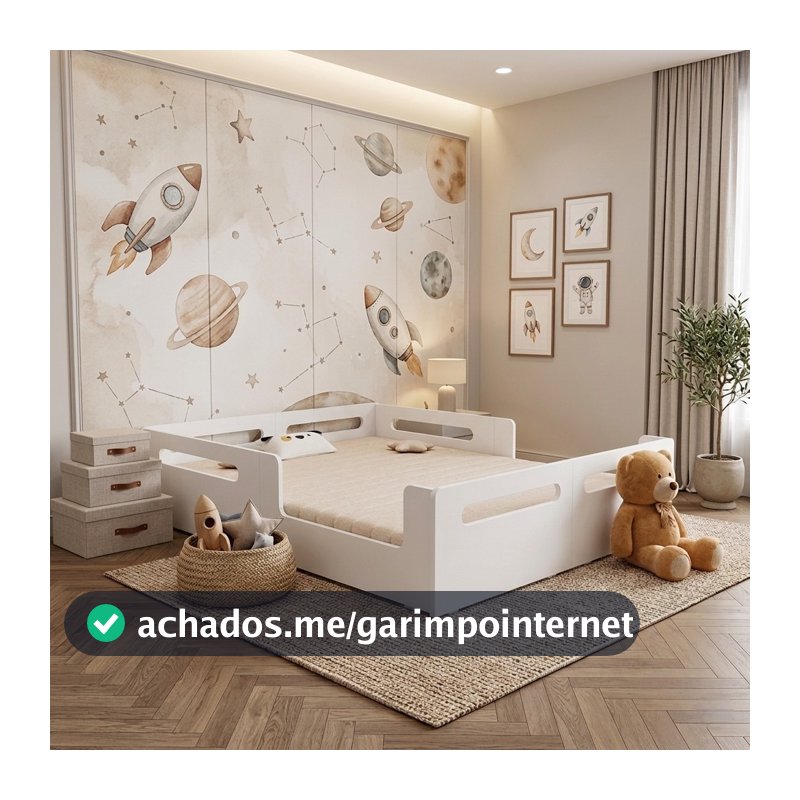 Cama Montessoriana Casal Infantil com Proteção Lateral em MDF – 2 Entradas