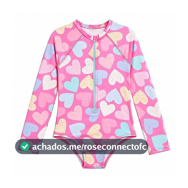 Maiô Para Menina Estampa Candy Color Manga Cumprida Proteção UV50+ Corações Verão Swimmer Girls Kids