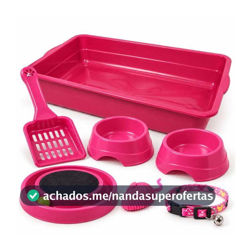 Kit Enxoval Gato Completo com Caixa de Areia 8L Arranhador Comedouro Bebedouro 150ml Brinquedo e Pá