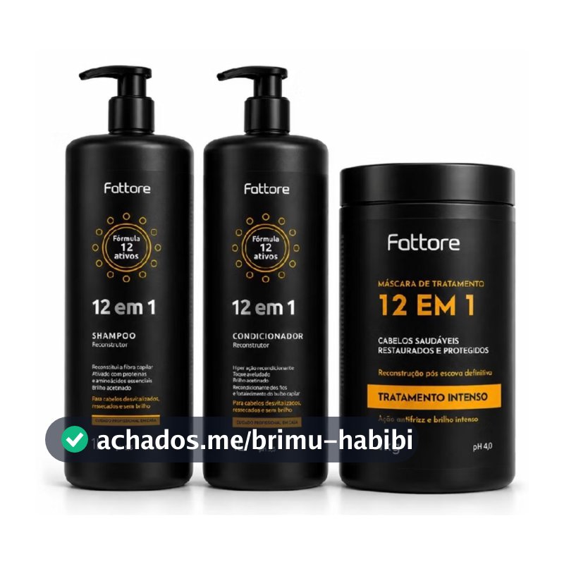 KIT FATTORE 12 EM 1 SHAMPOO + CONDICIONADOR 1L + MÁSCARA 1KG