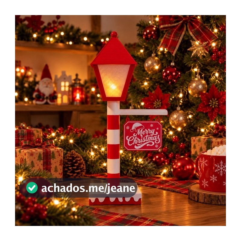 Lanterna Decorativa de Natal com Sinal Merry Christmas Vermelha e Branca para Festa