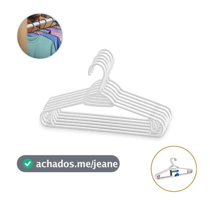 Kit 6 Cabides Pretos Branco Ultra Fino Reforçado Atacado