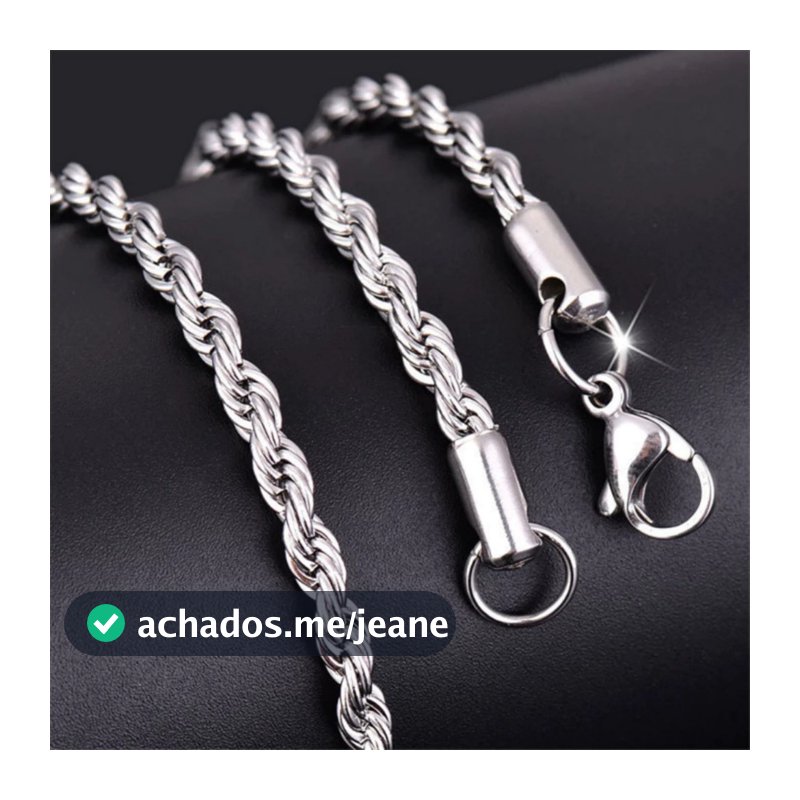 Corrente + Pulseira Masculina Fininha Aço Inox Prata Brilhante Não Escurece Enferruja Colar Cordão