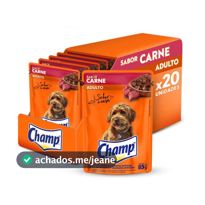 RAÇÃO UMIDA SACHÊ CHAMP CARNE PARA CÃES 85G - CAIXA COM 20 UNIDADES