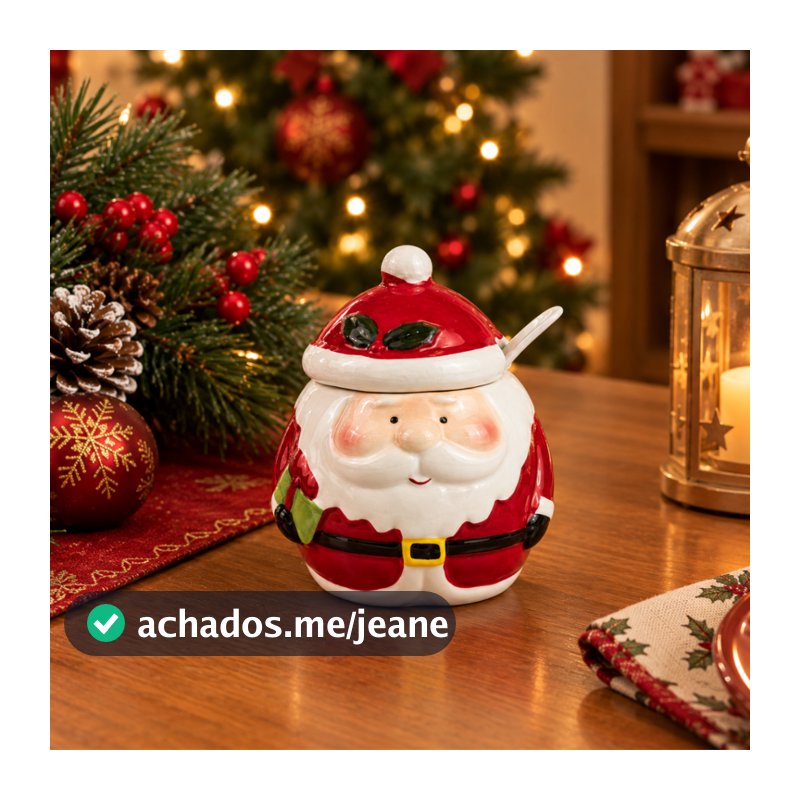 Pote Cerâmica Papai Noel com Colher para Açúcar Sal Farinha Mesa Natal
