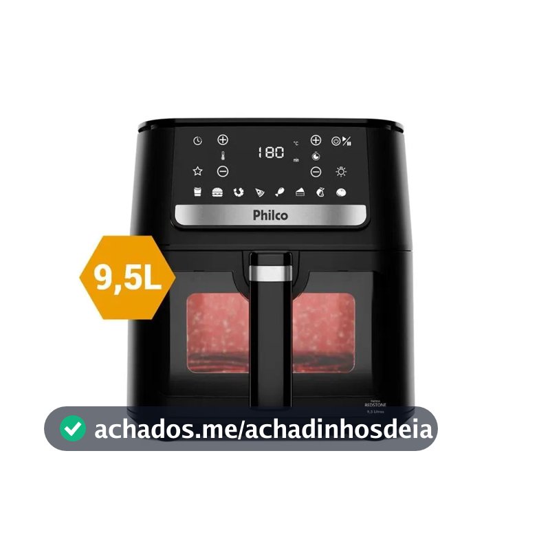 Fritadeira Air Fryer Philco PAF95A 9,5L 1800W Visor Glass Redstone