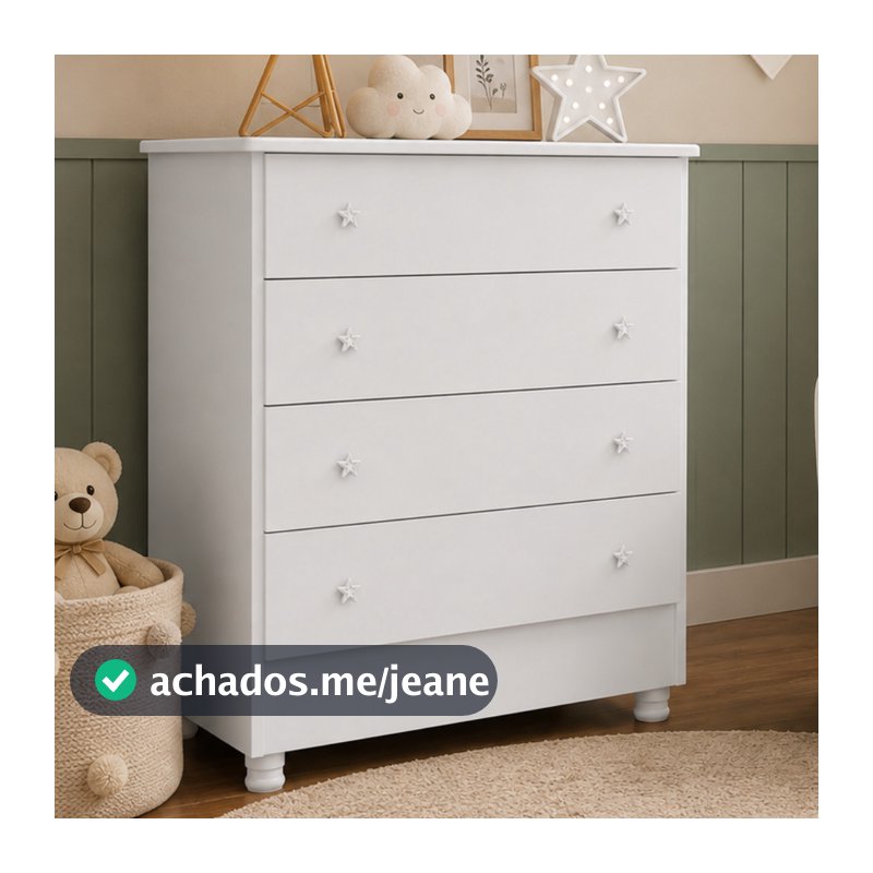 Cômoda Infantil 4 Gavetas Doce Sonho Branco Quarto Bebe Amamentção Mamãe Qualidade Envio Imediato