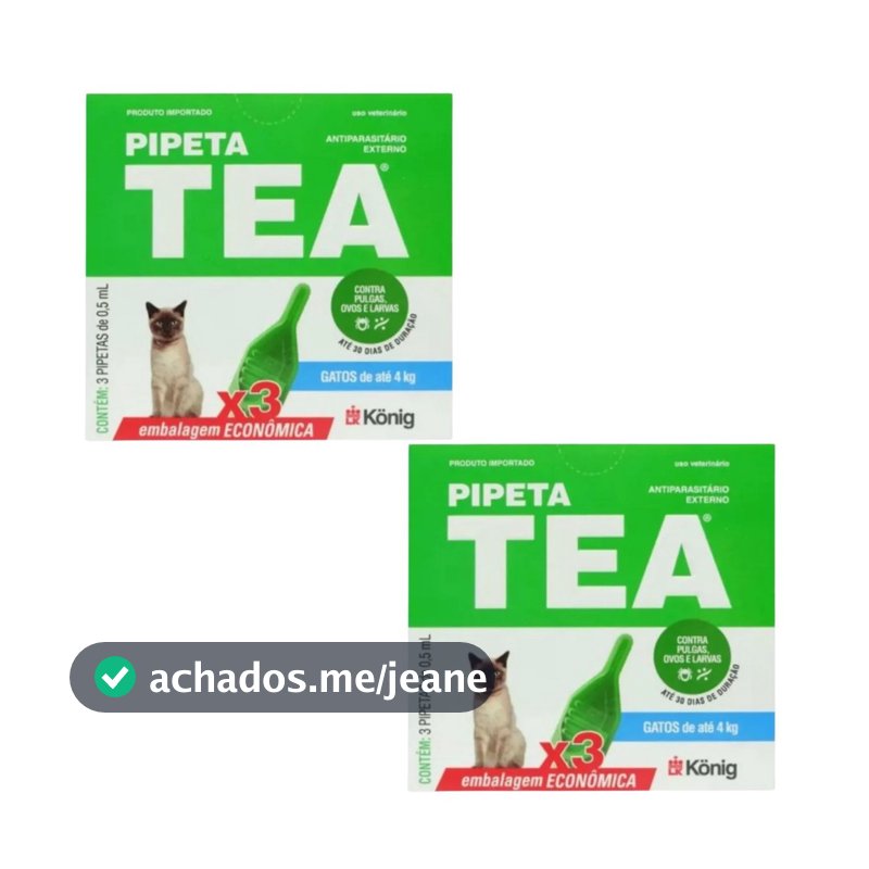 02 Antipulgas TEA Gatos Pipeta x 3 unid  Até 4kg 0,5ml Konig