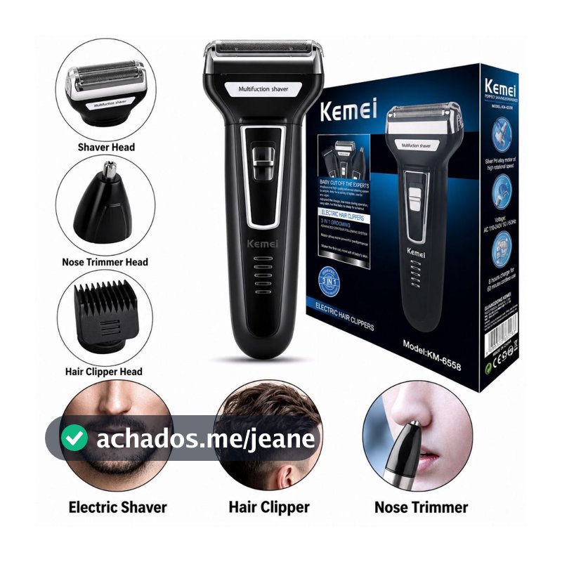Barbeador e Aparador Elétrico Multifuncional 3 em 1 para Barba Cabelo e Pelos
