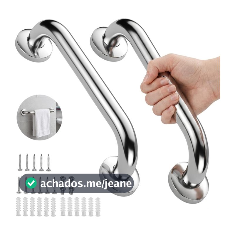 Kit 2 Barras Apoio 60cm 40cm 80cm Antiqueda Inox Banheiro Escada Corrimão Suporte Idosos Alça PCD