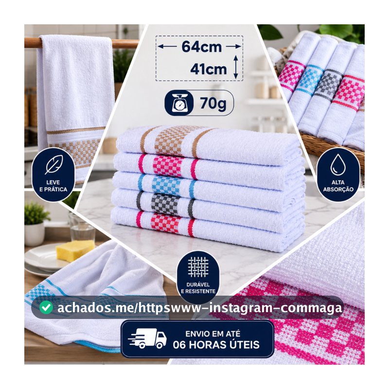 Kit 5/10 Panos de Copa Felpudos 100% Algodão 41x64cm Pano de Prato Alta Absorção Cozinha