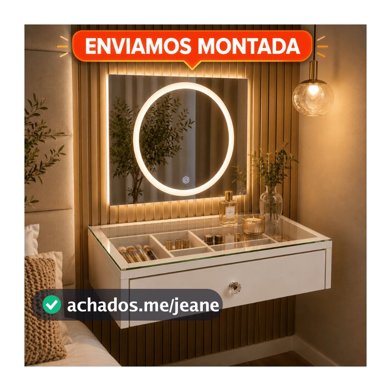 Penteadeira de vidro 70cm C/Divisorias Gaveta Suspensa  Camarim Maquiagem premium