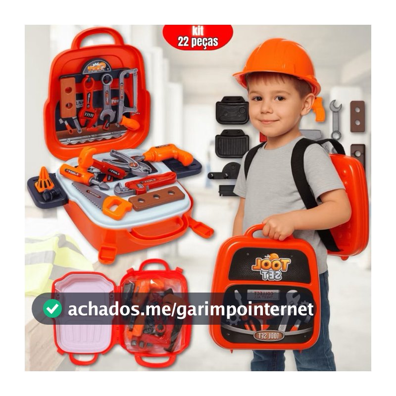 Kit Ferramentas Infantil 22 Peças com Mochila Brinquedo Construção Educativo Menino