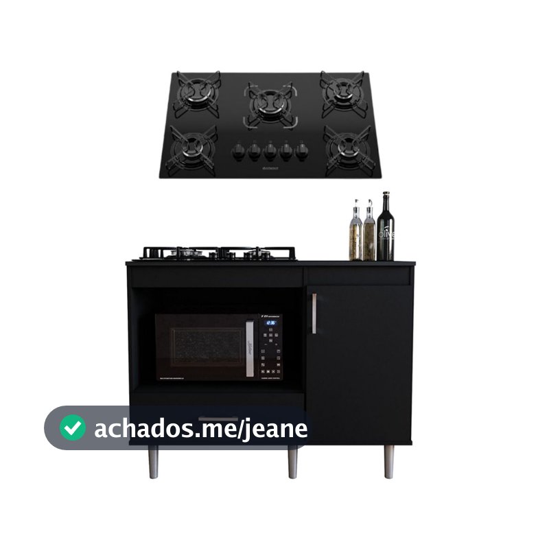 Kit Balcão Completo Para Cozinha 1,05m Com Cooktop Essencial 5 Bocas 1 Nicho 1 Porta E Gaveta Turim