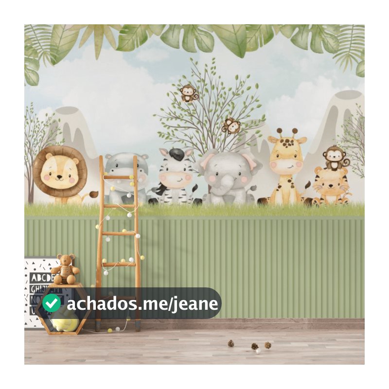 Papel de Parede Safari Animais Fofinhos - Infantil - Quarto de Bebê Fofo Decor m² (orçamento)