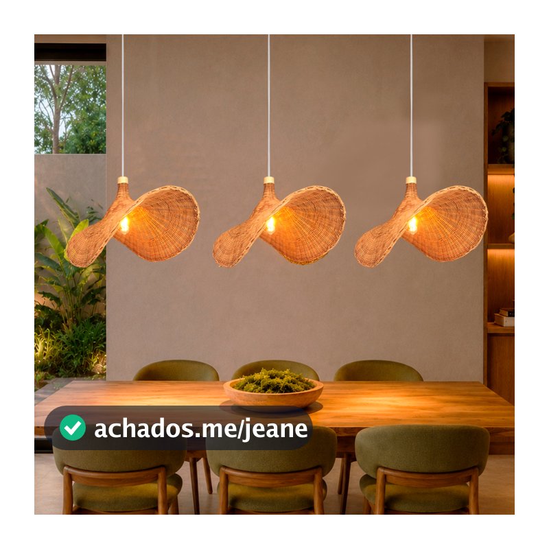 3 Pendente Fibra Natural Rattan Artesanal Mesa Varanda Nat80