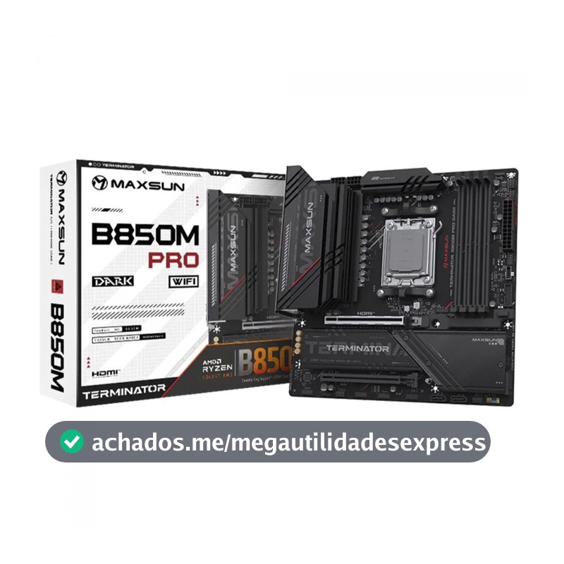 Placa Mãe Maxsun Terminator B850M Pro Dark WiFi, Chipset B850, AMD AM5, mATX, DDR5