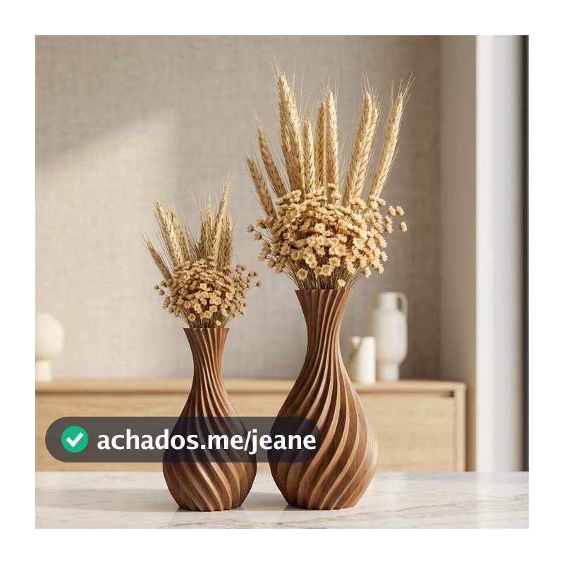 Kit 1 ou 2 Vasos Espiral Marrom com Flores Sempre Viva e Trigo Seco | Decoração para Sala e Aparador