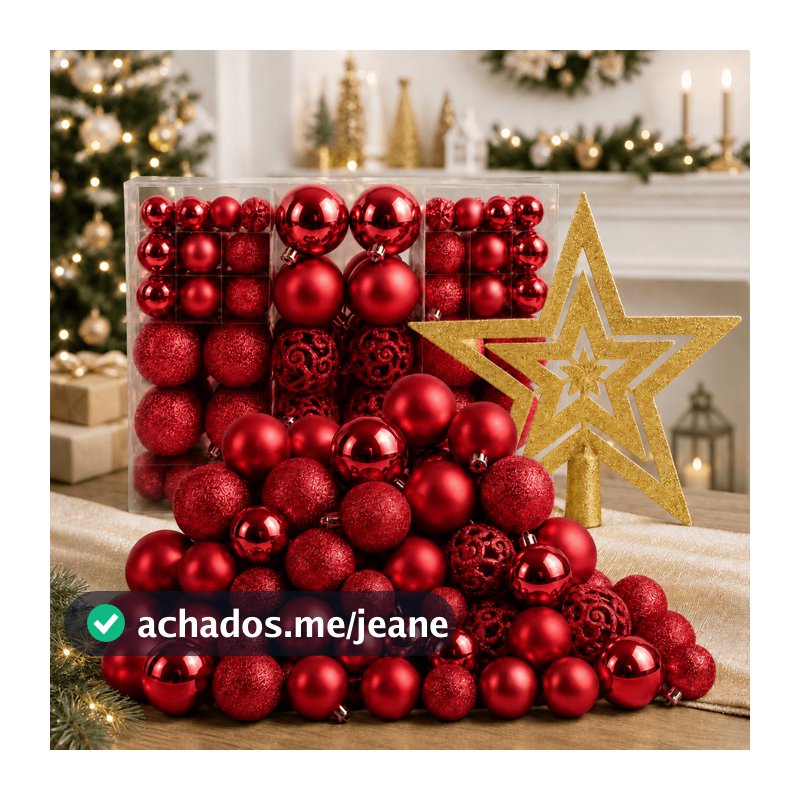 Kit 100 Bola + Brinde Estrela Enfeite Árvore Natal Decoração