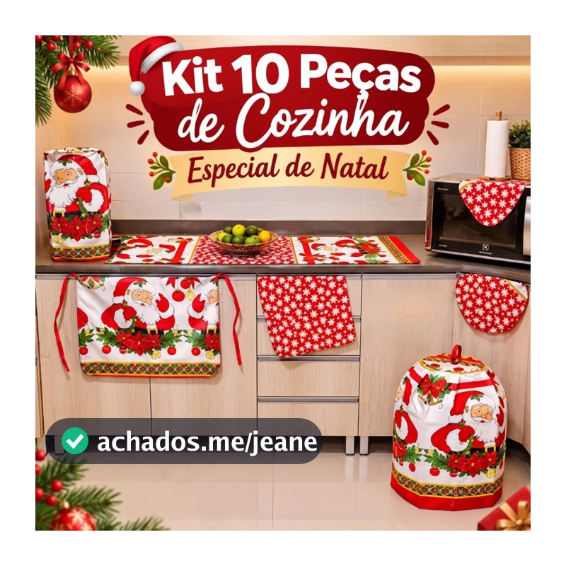 Jogo de Cozinha Natal KIT COMPLETO com 10 peças estampado Preço de Fábrica Casa e Decoração Ceia