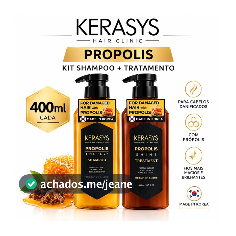 Kit Kerasys Propolis 400ml Cada | Shampoo + Tratamento Coreano para Cabelos Danificados