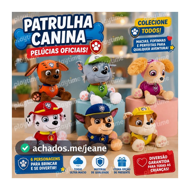 Boneco De Pelúcia Patrulha Canina 22 Cm Brinquedo Chase - Marshall - Zuma - Skye - Rocky - Rubble .