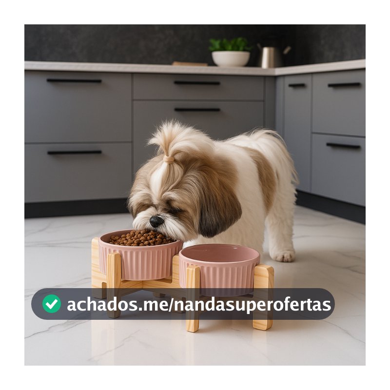 Comedouro Pet Rosa Elevado Bebedouro Gato Cachorro Porta Ração Água Duplo