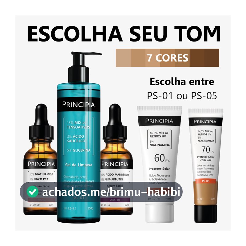 Principia Kit Anti-Manchas Essencial c/ Gel de Limpeza GL-01 + Sérum NC-10 + Sérum AM-10 + Protetor Solar PS-01 FPS60