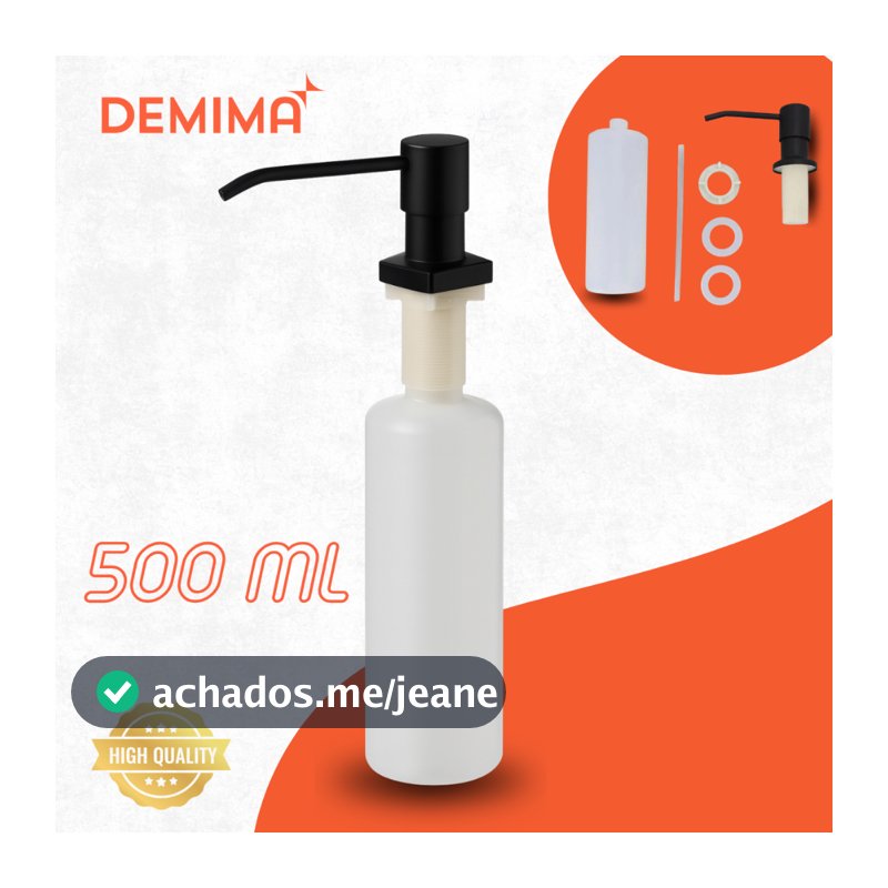 Dispenser Detergente Porta Sabonete Preto Inox Para Banheiro/Cozinha Liquido Embutir 500 ML  - Demima