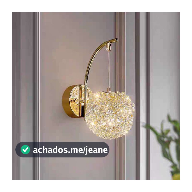 Luxuoso Arandela de lichia de cristal dourado para quarto e sala de estar bivolt +G9 5w