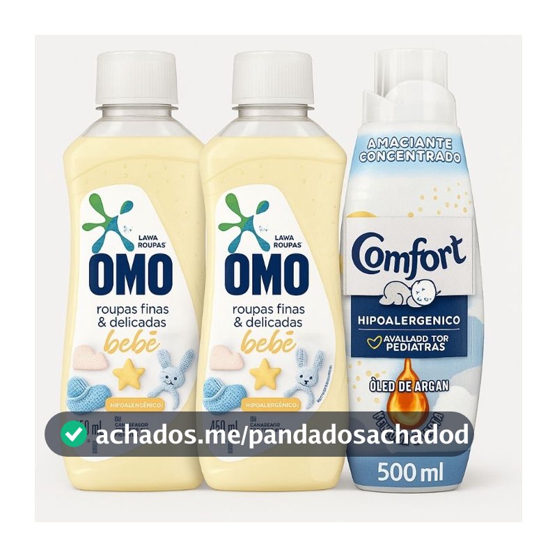 Kit 3 Unidades OMO Bebê 450ml 2un  + Comfort Puro Cuidado 1uni 500ml — Hipoalergênico, Delicado e Aprovado por Pediatras