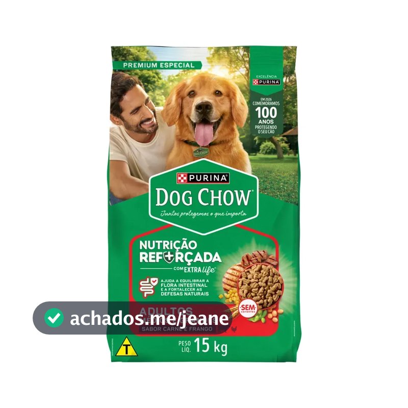 DOG CHOW RAÇÃO Cães Adultos EXTRALIFE Carne e Frango Médios e Grandes 15Kg