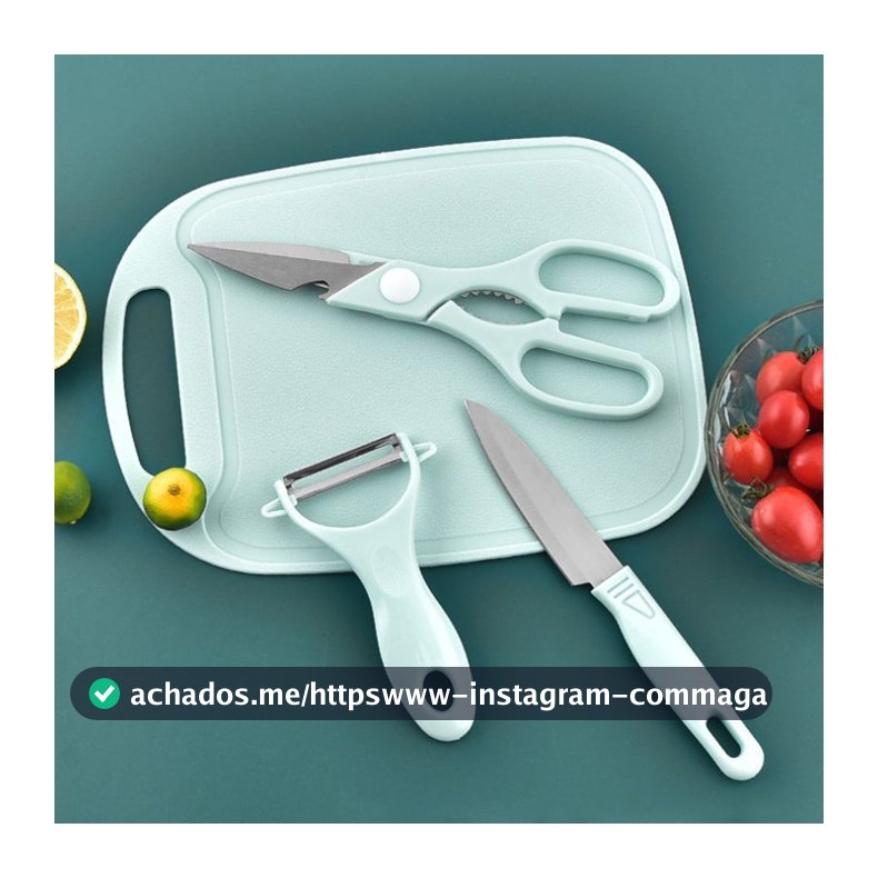 Kit 4 Peças Para Cozinha - Faca Tesoura Descascador Tábua Culinária Inox