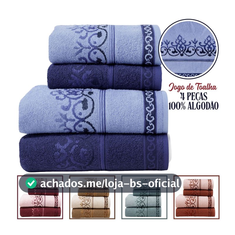 Jogo De Toalha 4 Pçs Banho Rosto 100% Algodão Macia Felpuda Excelente Absorção Brisa Habitat